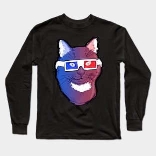 Retro Cat Wearing 80s 3D Glasses Illustration Long Sleeve T-Shirt